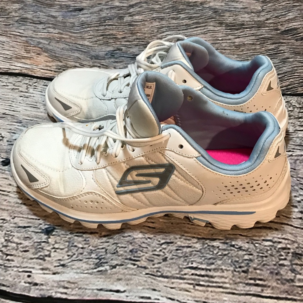 Skechers White & Blue Athletic Shoes